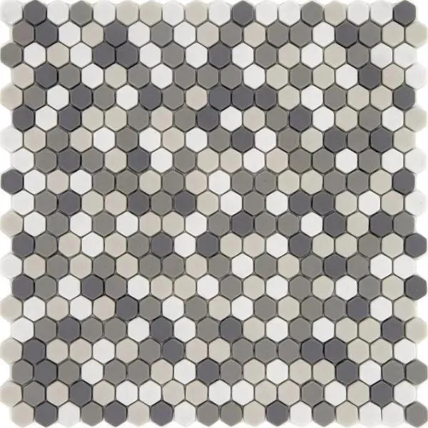 Pan Dan Esagona Tweed Grey Mix Matte 11" x 11" TWEED15 Centura Hexagon Mosaic Tiles