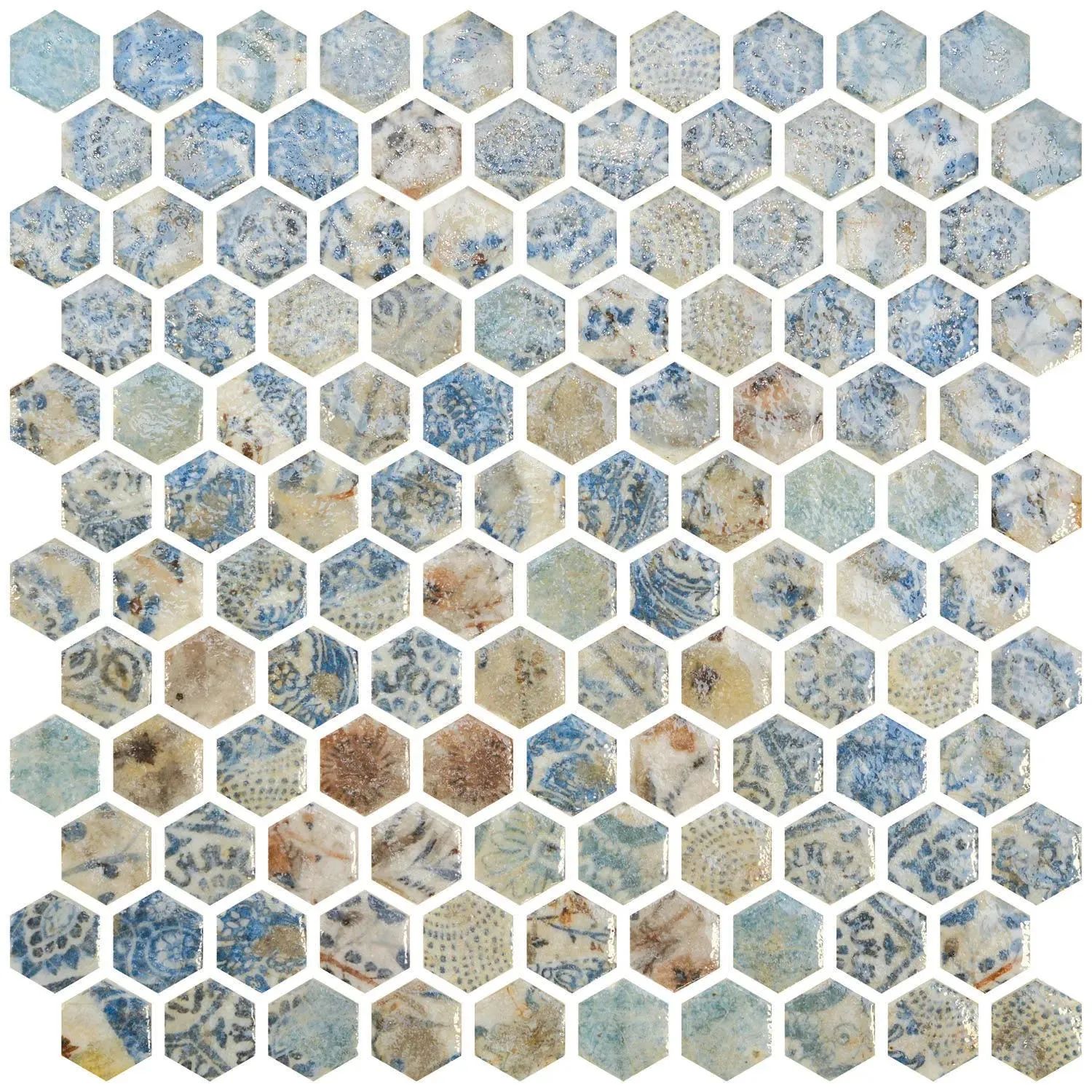 Craquele Azulao Original 12" x 12" CRAZORHEX Centura Hexagon Mosaic Tiles