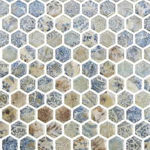 Image 2 of Craquele Azulao Original 12" x 12" CRAZORHEX Centura Hexagon Mosaic Tiles sold at Floors & Baths Pro's