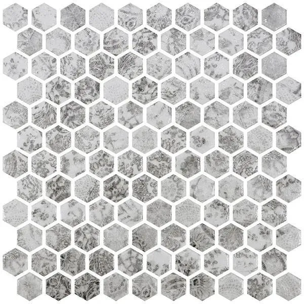 Craquele Azulao Grey 12" x 12" CRAZGRHEX Centura Hexagon Mosaic Tiles