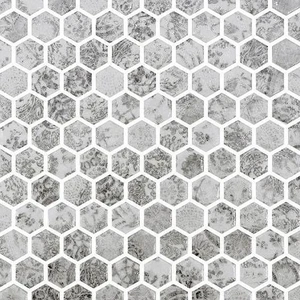 Image 2 of Craquele Azulao Grey 12" x 12" CRAZGRHEX Centura Hexagon Mosaic Tiles sold at Floors & Baths Pro's