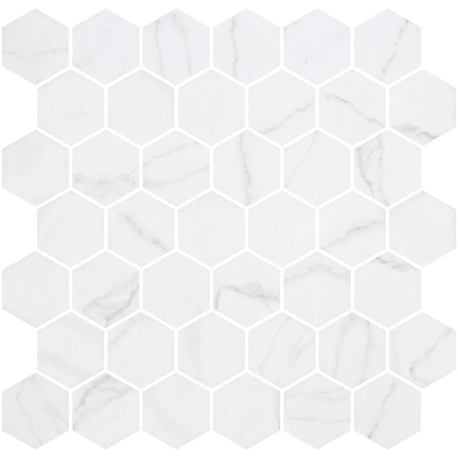 Hex XL Ecostones Matte Venato White 11-1/4" x 11-3/16" 2004575 Centura Hexagon Mosaic Tiles