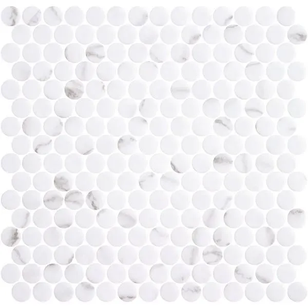 Penny Ecostone Matte Venato White 11" x 11" PE2005128 Centura Circle Mosaic Tiles