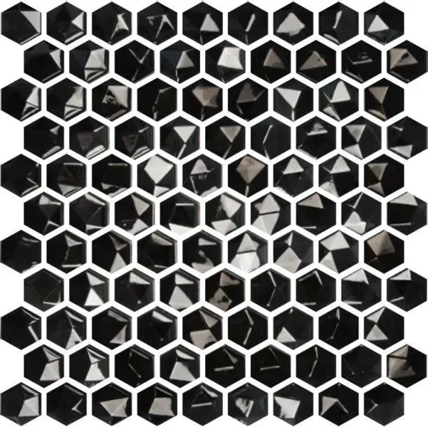 Edna Hexagon Black Glossy 12" x 12" HEX358D Centura Hexagon Mosaic Tiles