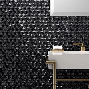 Image 3 of Edna Hexagon Black Glossy 12" x 12" HEX358D Centura Hexagon Mosaic Tiles sold at Floors & Baths Pro's