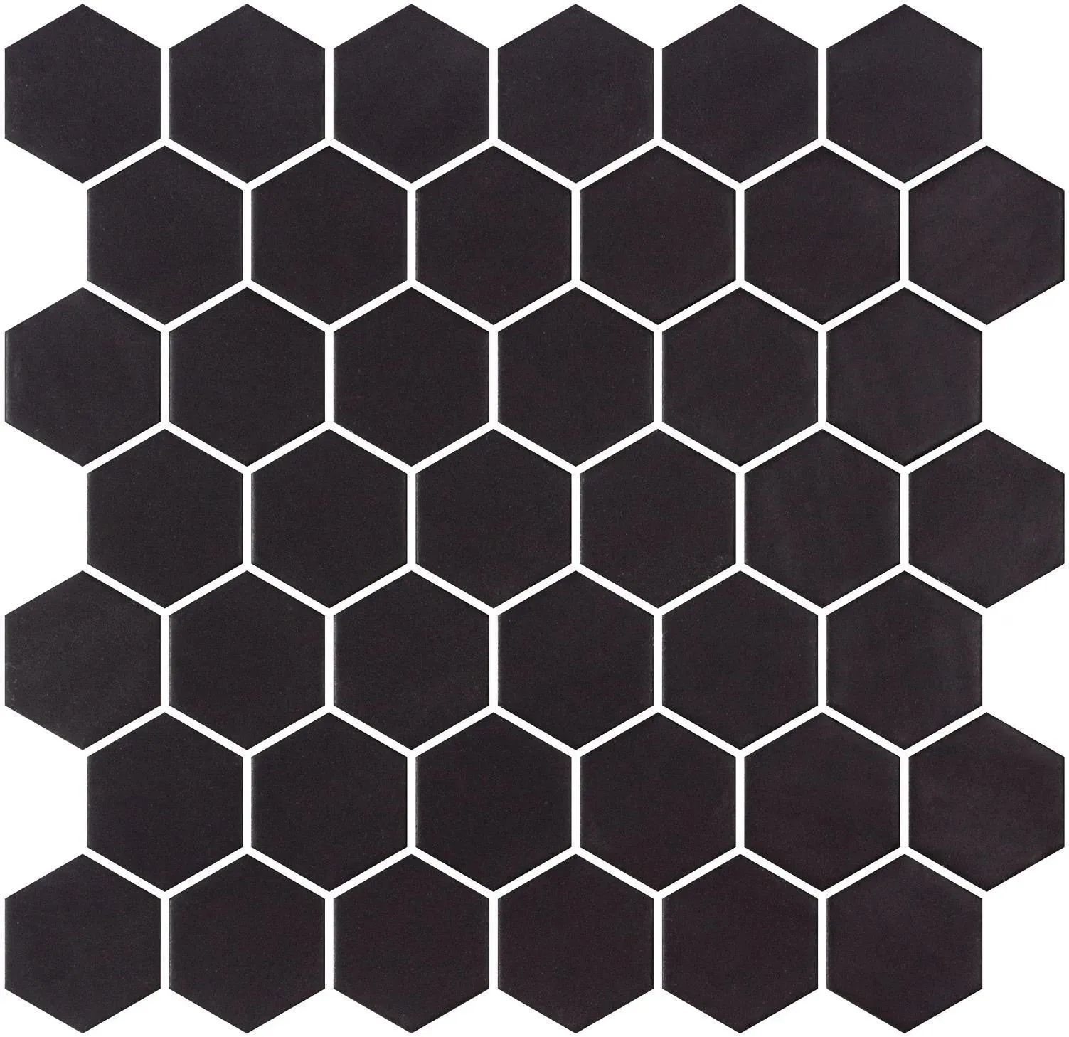Hex XL Natureglass Matte Black 12" x 12" NAGLBLKHEX Centura Hexagon Mosaic Tiles