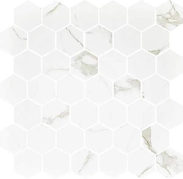 Statuario Mixed 12" x 12" STATMOHEXP Centura Hexagon Mosaic Tiles