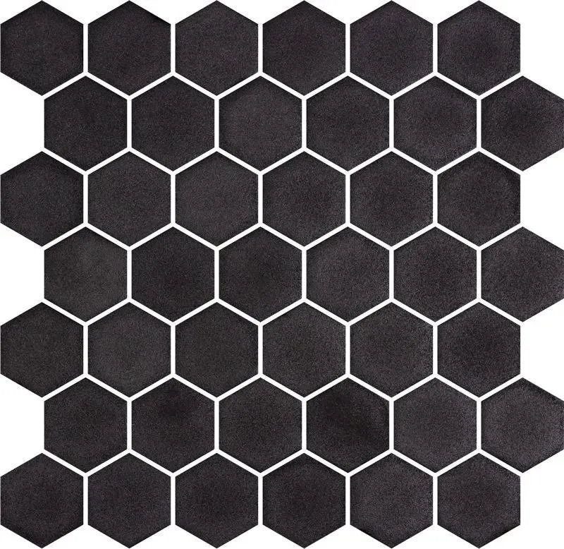 Stoneglass Hex Opalo Black Matte 12" x 12" STOPBLHEX Centura Hexagon Mosaic Tiles