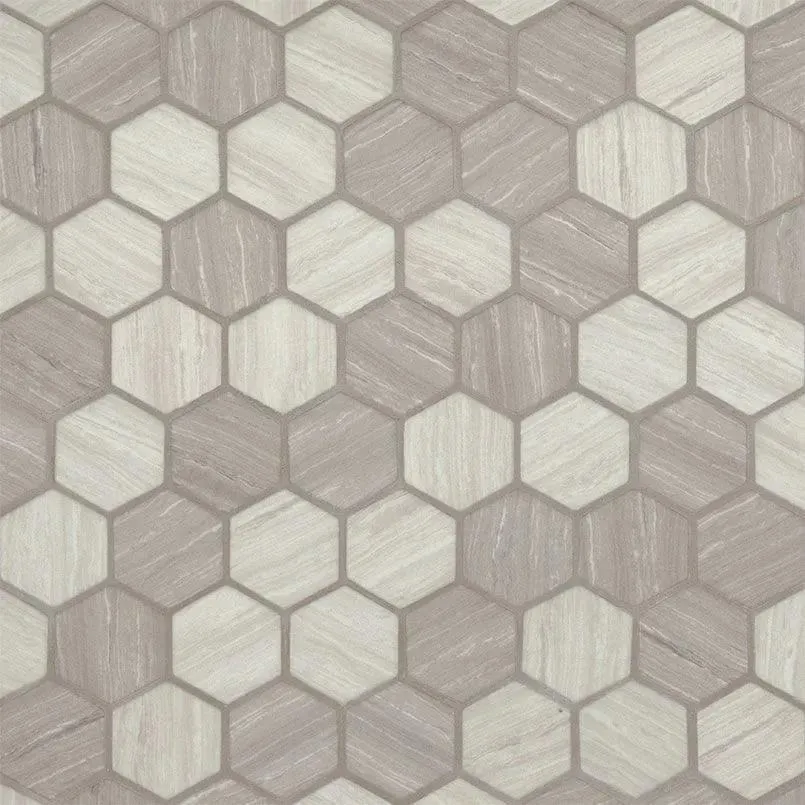 Silva Oak Gray-Light Hexagon Glossy 11" x 12-3/4" SMOT-GLS-SILVA6MM MSI Surfaces Hexagon Mosaic Tiles