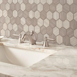Image 2 of Silva Oak Gray-Light Hexagon Glossy 11" x 12-3/4" SMOT-GLS-SILVA6MM MSI Surfaces Hexagon Mosaic Tiles sold at Floors & Baths Pro's