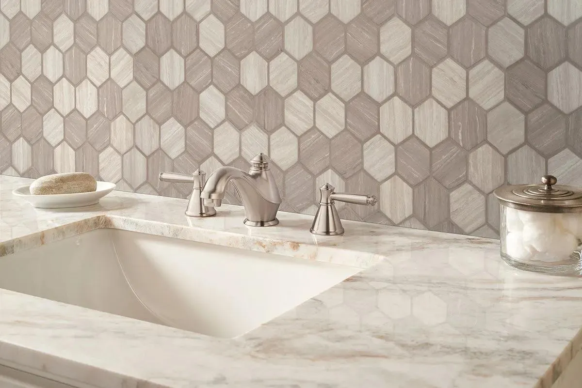 Silva Oak Gray-Light Hexagon Glossy 11" x 12-3/4" SMOT-GLS-SILVA6MM MSI Surfaces Hexagon Mosaic Tiles