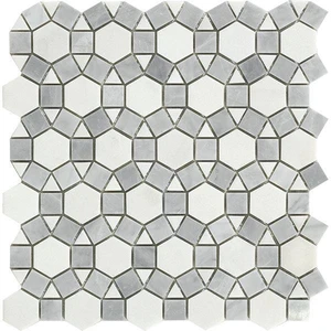11" X 13", 33" Miki Flower Yugoslavia White & Grey Polished 11" x 12" WGMMFL002 Centura Hexagon Mosaic Tiles