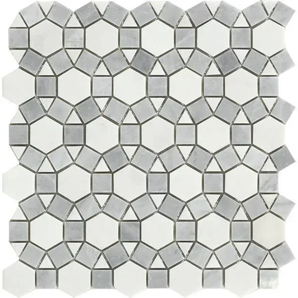 Miki Flower Yugoslavia White & Grey Polished 11" x 12" WGMMFL002 Centura Hexagon Mosaic Tiles