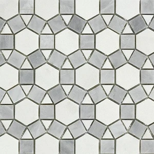 Image 2 of Miki Flower Yugoslavia White & Grey Polished 11" x 12" WGMMFL002 Centura Hexagon Mosaic Tiles sold at Floors & Baths Pro's