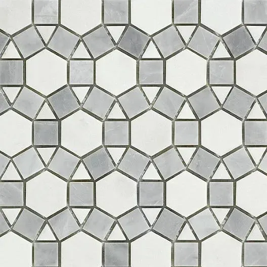 Miki Flower Yugoslavia White & Grey Polished 11" x 12" WGMMFL002 Centura Hexagon Mosaic Tiles