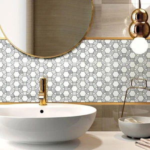 Image 3 of Miki Flower Yugoslavia White & Grey Polished 11" x 12" WGMMFL002 Centura Hexagon Mosaic Tiles sold at Floors & Baths Pro's