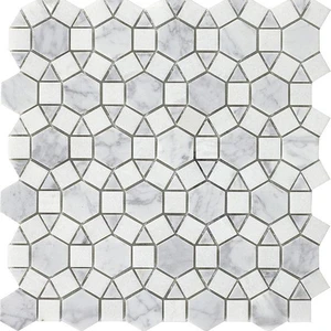 11/5"" X 13", 38" Miki Flower Carrara White & Crystal White Polished 11" x 12" WGMMFL006 Centura Hexagon Mosaic Tiles