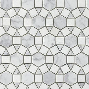 Image 2 of Miki Flower Carrara White & Crystal White Polished 11" x 12" WGMMFL006 Centura Hexagon Mosaic Tiles sold at Floors & Baths Pro's