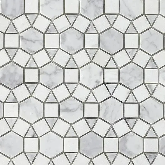 Miki Flower Carrara White & Crystal White Polished 11" x 12" WGMMFL006 Centura Hexagon Mosaic Tiles