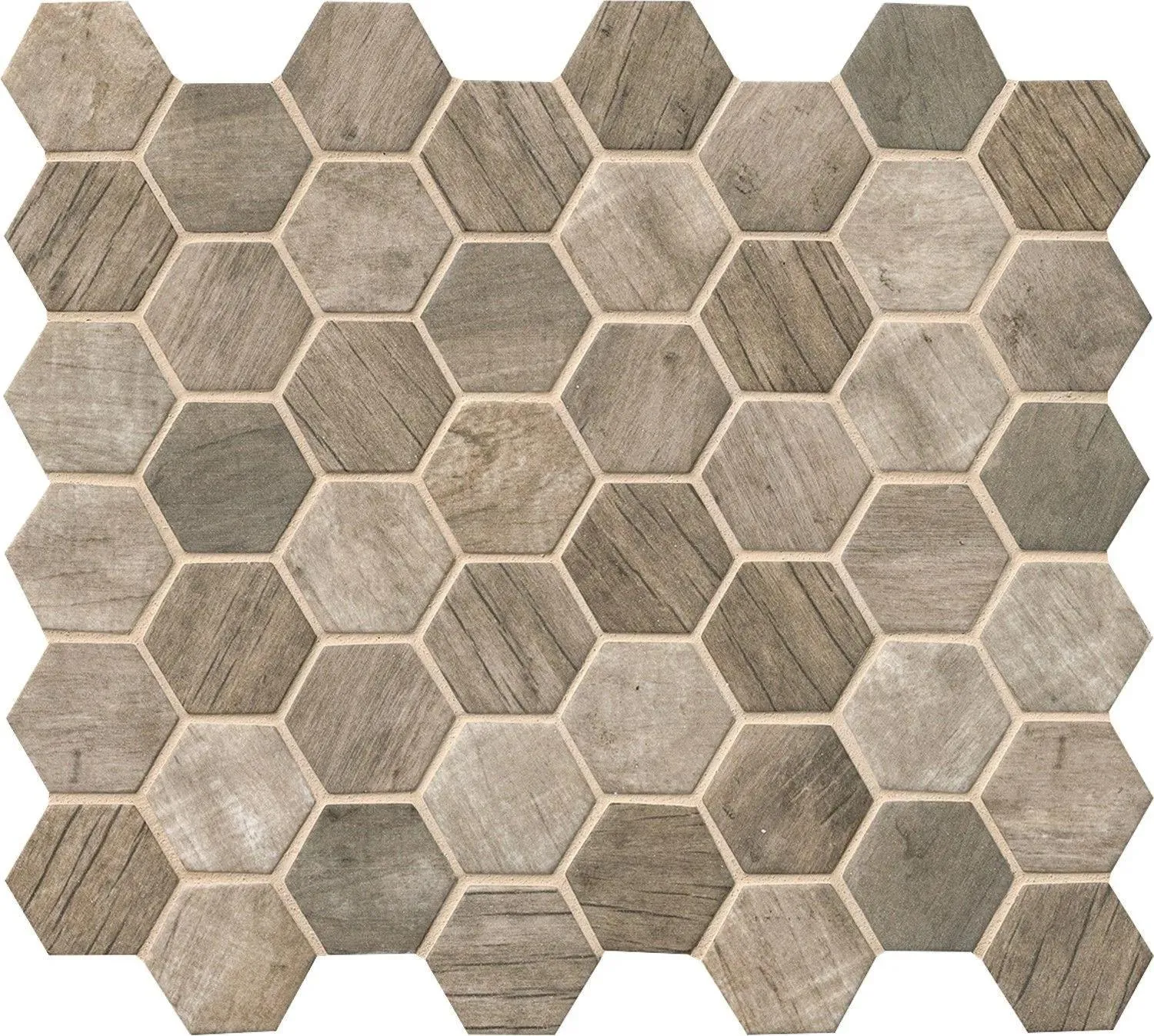 Hexagon Driftwood Brown Matte 11" x 12-3/4" SMOT-GLS-DRIFT6MM MSI Surfaces Hexagon Mosaic Tiles