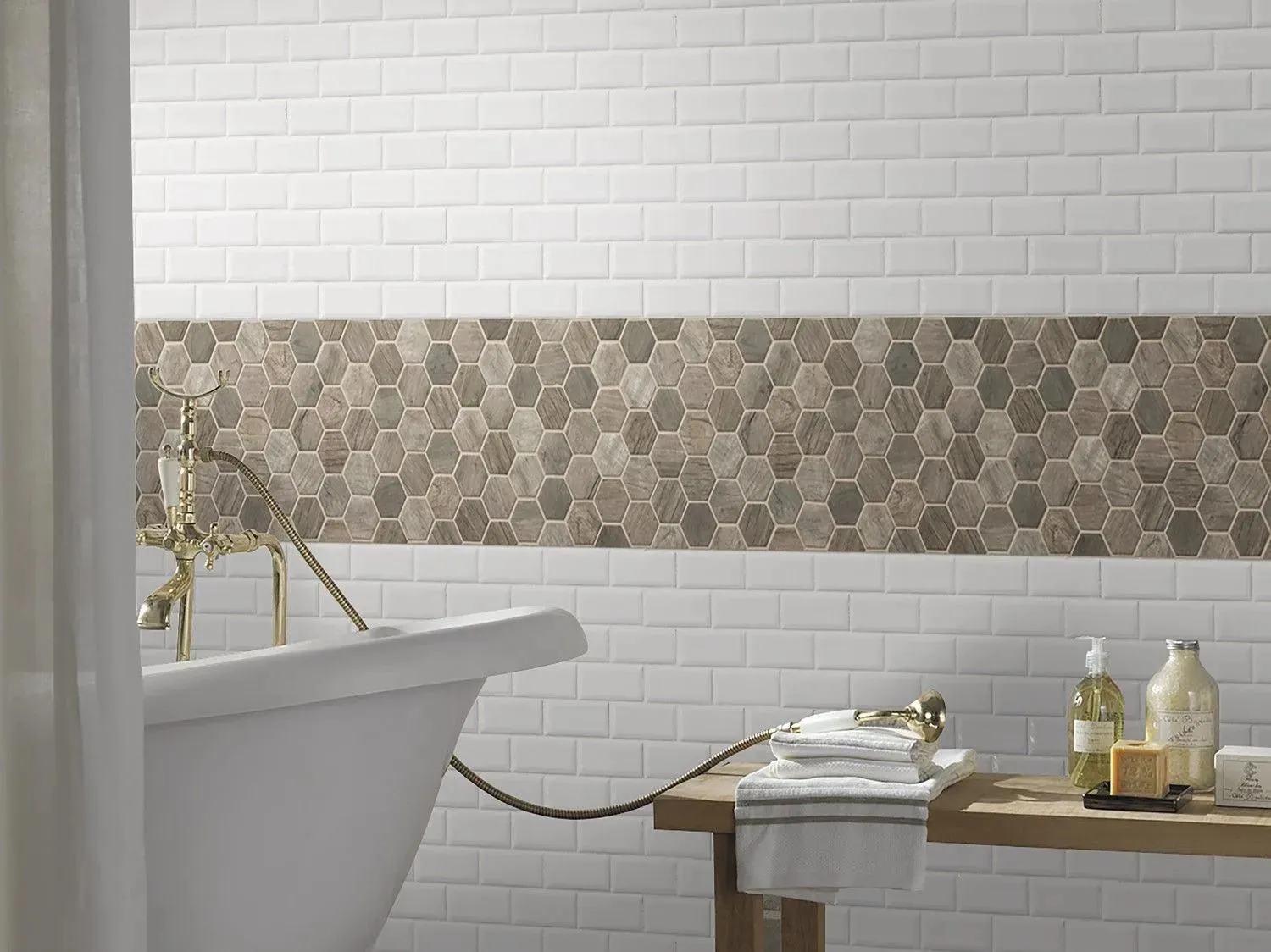 Hexagon Driftwood Brown Matte 11" x 12-3/4" SMOT-GLS-DRIFT6MM MSI Surfaces Hexagon Mosaic Tiles