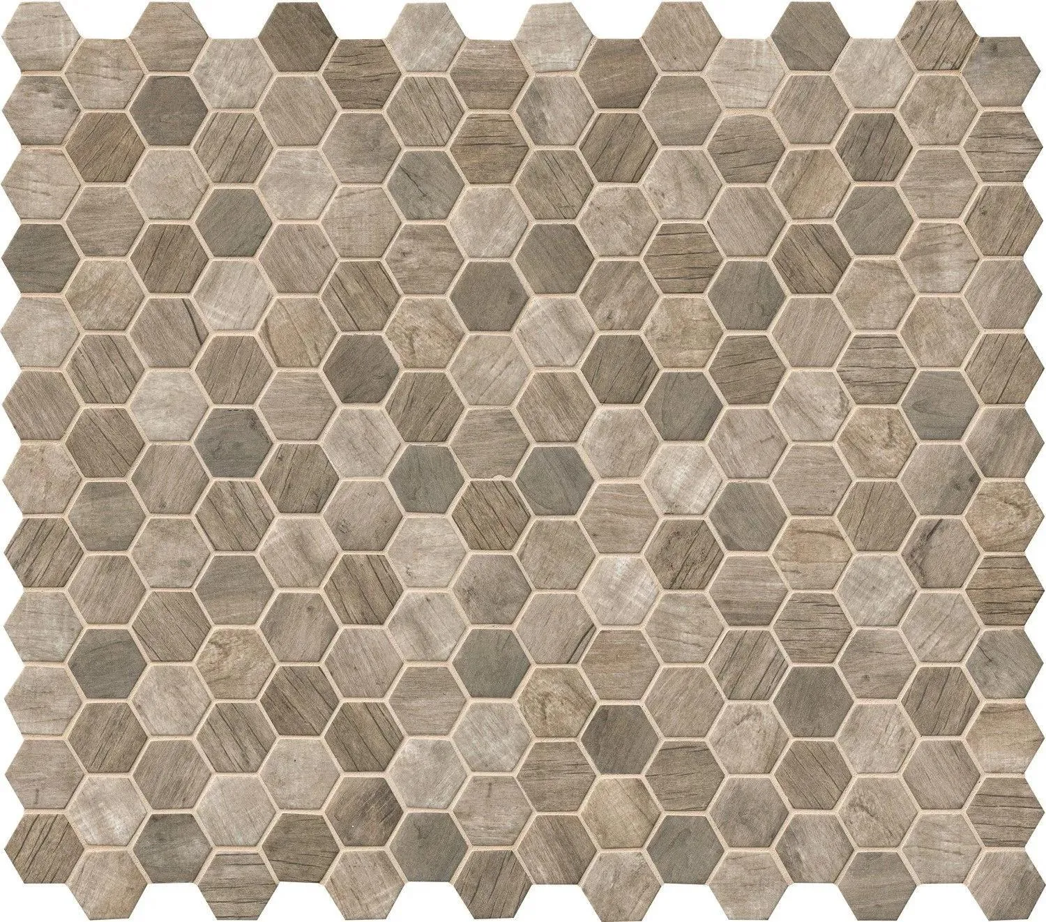 Hexagon Driftwood Brown Matte 11" x 12-3/4" SMOT-GLS-DRIFT6MM MSI Surfaces Hexagon Mosaic Tiles