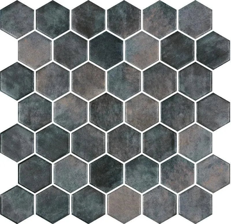 Hex XL Ecostone Denim Copper Glossy 12" x 12" DECOHEX Centura Hexagon Mosaic Tiles