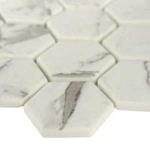 Image 3 of Statuario Celano White-Cool Hexagon Glossy 11" x 12-3/4" SMOT-GLS-STACEL6MM MSI Surfaces Hexagon Mosaic Tiles sold at Floors & Baths Pro's