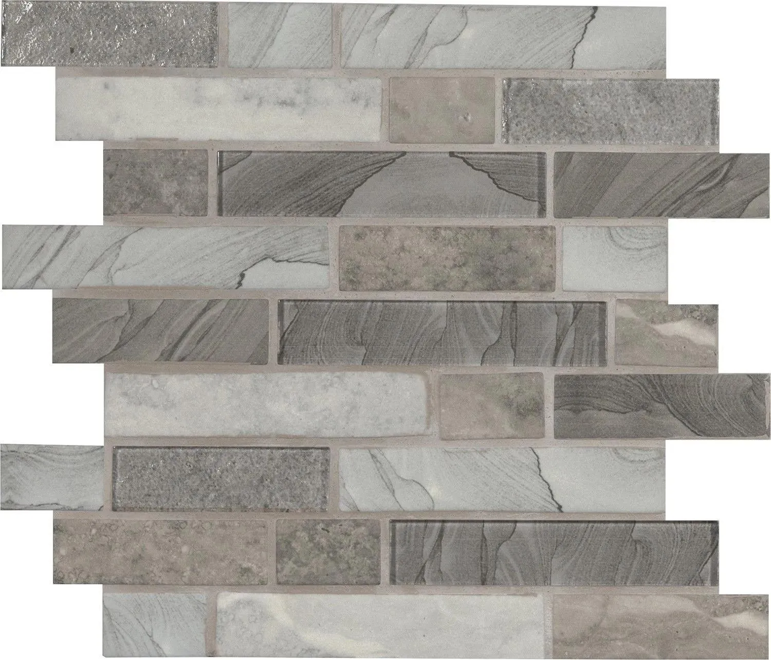 Tarvos Interlocking Gray-Dark Glossy 12" x 12" SMOT-GLSIL-TARVOS6MM MSI Surfaces Rectangle Mosaic Tiles
