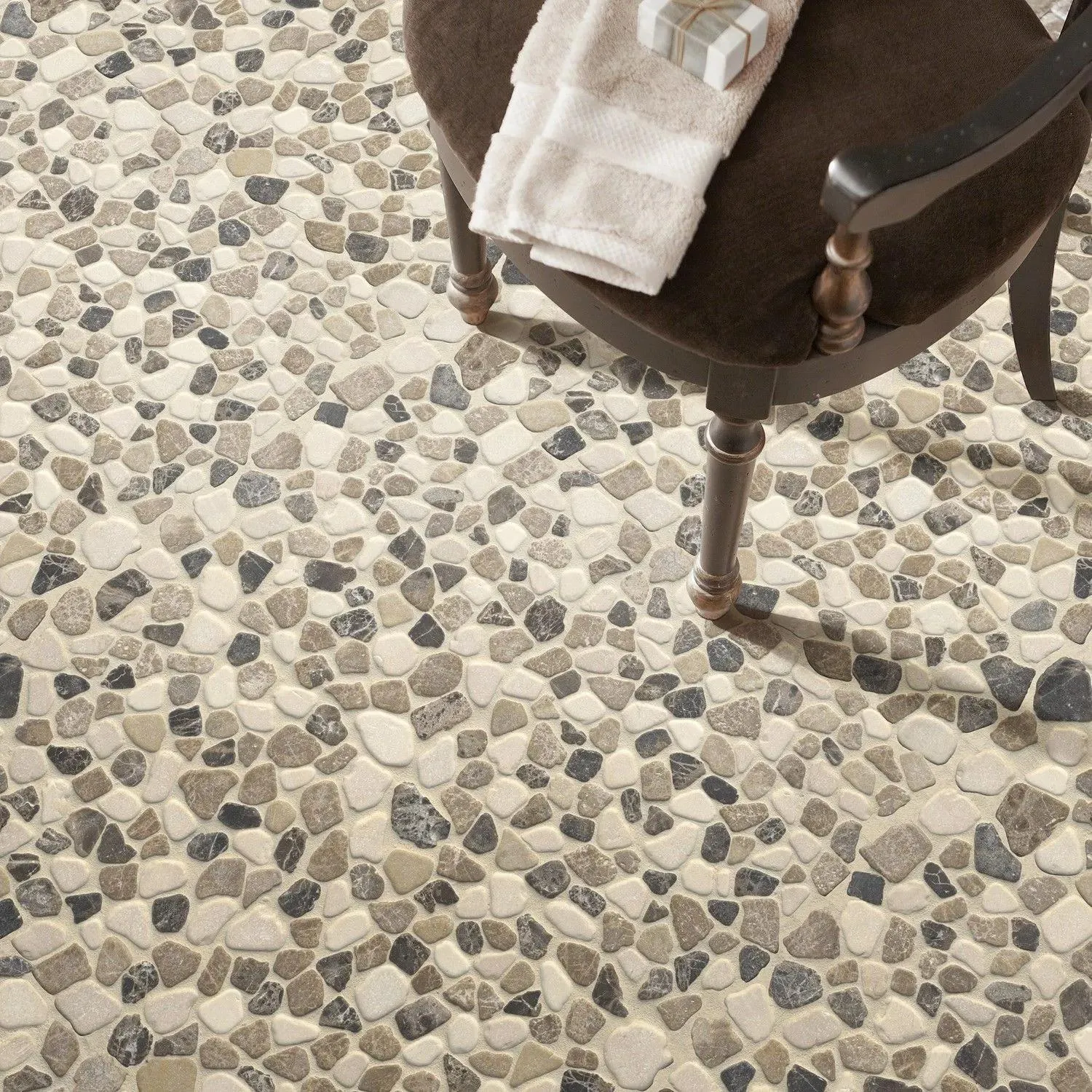 Mix Marble Brown Tumbled 11-1/2" x 11-1/2" SMOT-PEB-MIXMAR MSI Surfaces Square Mosaic Tiles