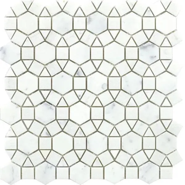 Miki Flower Snow White & Crystal White Polished 11" x 12" WGMMFL003 Centura Hexagon Mosaic Tiles