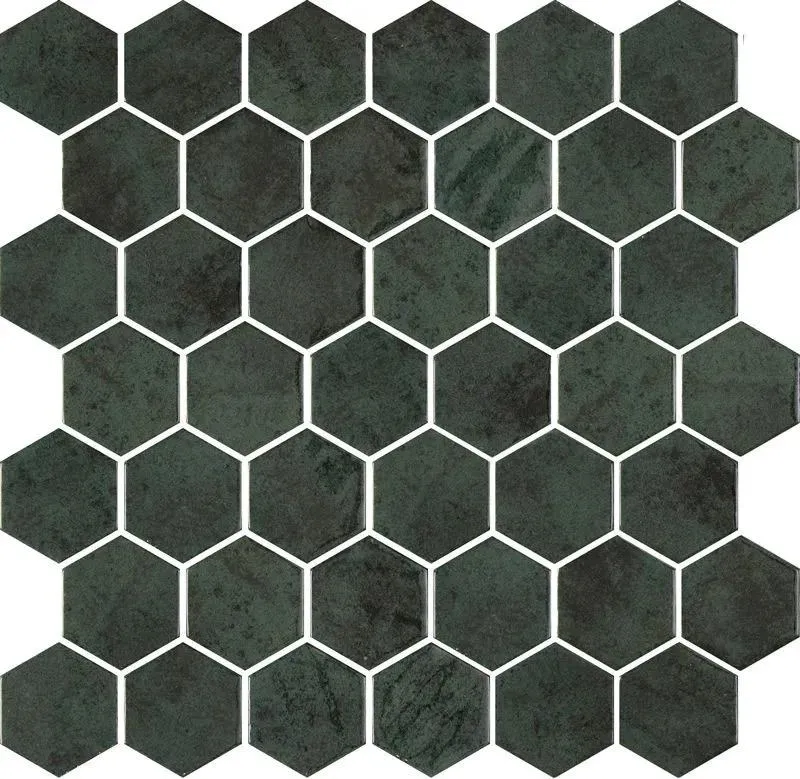 Zelik Green Glossy 12" x 12" ZEGREHEX Centura Hexagon Mosaic Tiles