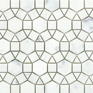 Image 2 of Miki Flower Snow White & Crystal White Polished 11" x 12" WGMMFL003 Centura Hexagon Mosaic Tiles sold at Floors & Baths Pro's