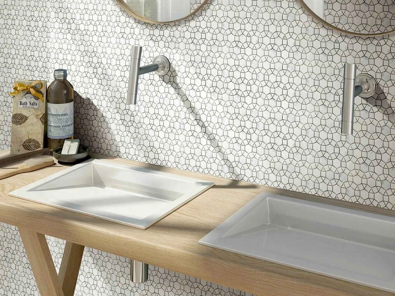 Miki Flower Snow White & Crystal White Polished 11" x 12" WGMMFL003 Centura Hexagon Mosaic Tiles