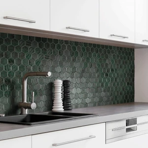 Image 3 of Zelik Green Glossy 12" x 12" ZEGREHEX Centura Hexagon Mosaic Tiles sold at Floors & Baths Pro's