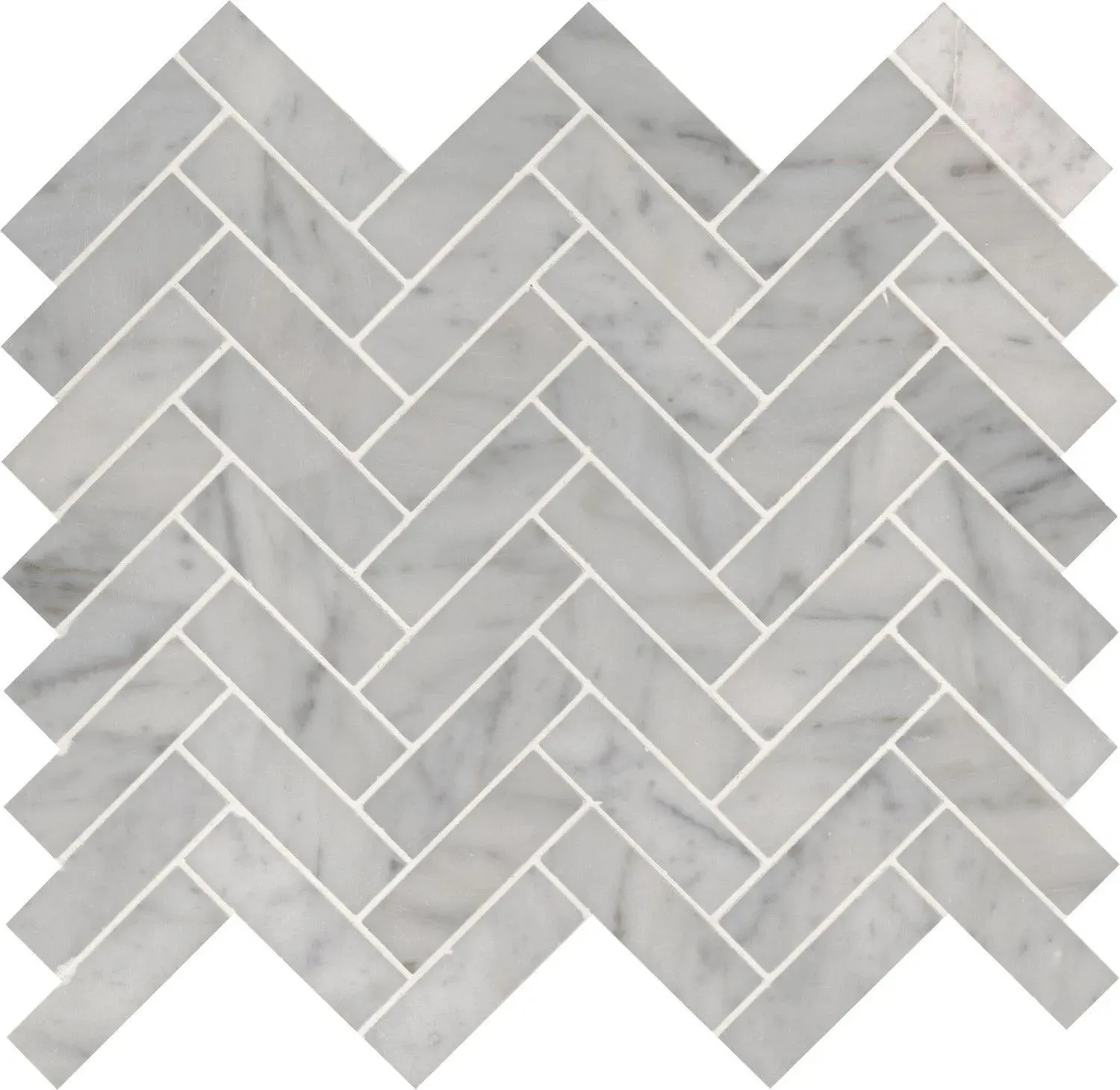 Carrara Herringbone Pattern White-Cool Polished 12" x 12" SMOT-CAR-1X3HBP MSI Surfaces Rectangle Mosaic Tiles