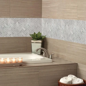 Image 2 of Carrara Herringbone Pattern White-Cool Polished 12" x 12" SMOT-CAR-1X3HBP MSI Surfaces Rectangle Mosaic Tiles sold at Floors & Baths Pro's