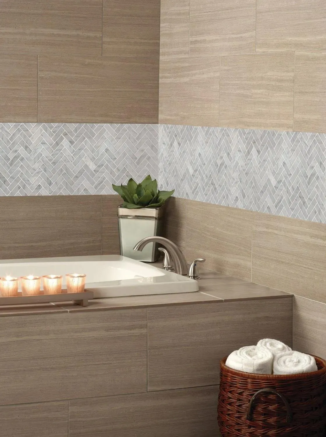 Carrara Herringbone Pattern White-Cool Polished 12" x 12" SMOT-CAR-1X3HBP MSI Surfaces Rectangle Mosaic Tiles