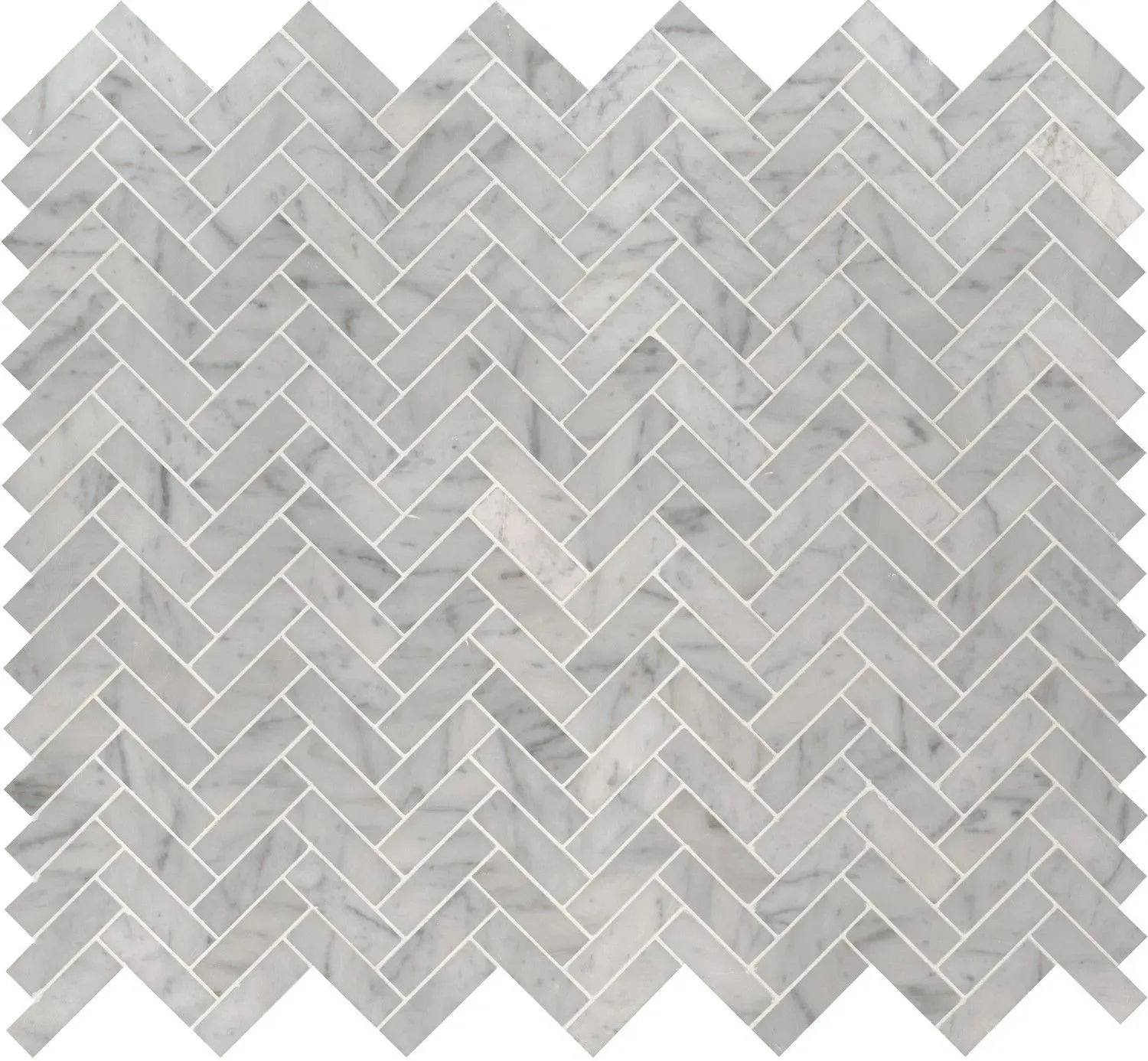 Carrara Herringbone Pattern White-Cool Polished 12" x 12" SMOT-CAR-1X3HBP MSI Surfaces Rectangle Mosaic Tiles
