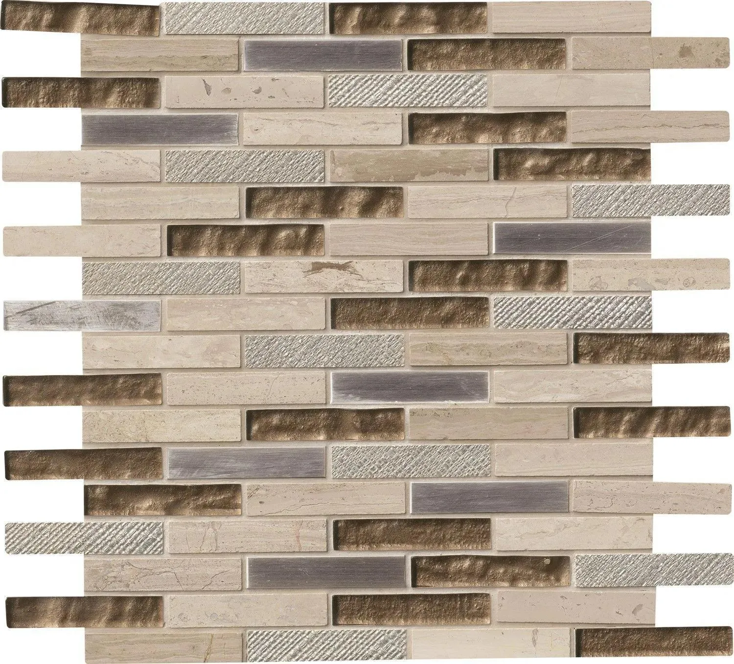 Diamante Brick Brown Multi Finish 12" x 12" SMOT-SGLSMT-DIA8MM MSI Surfaces Rectangle Mosaic Tiles