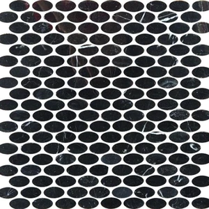 8" X 17", 30" Oval Nero Marquina Polished 12" x 12" (9.80 sqft/box) OVALNMPN Centura Circle Mosaic Tiles
