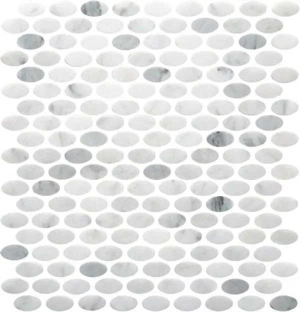 Oval Bianco Carrara Polished 12" x 12" (9.80 sqft/box) OVALBCPN Centura Circle Mosaic Tiles