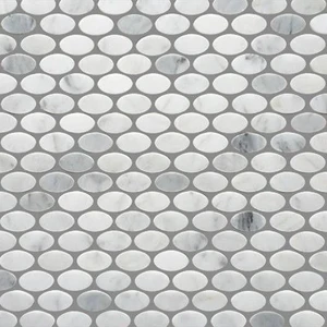 Image 2 of Oval Bianco Carrara Polished 12" x 12" (9.80 sqft/box) OVALBCPN Centura Circle Mosaic Tiles sold at Floors & Baths Pro's
