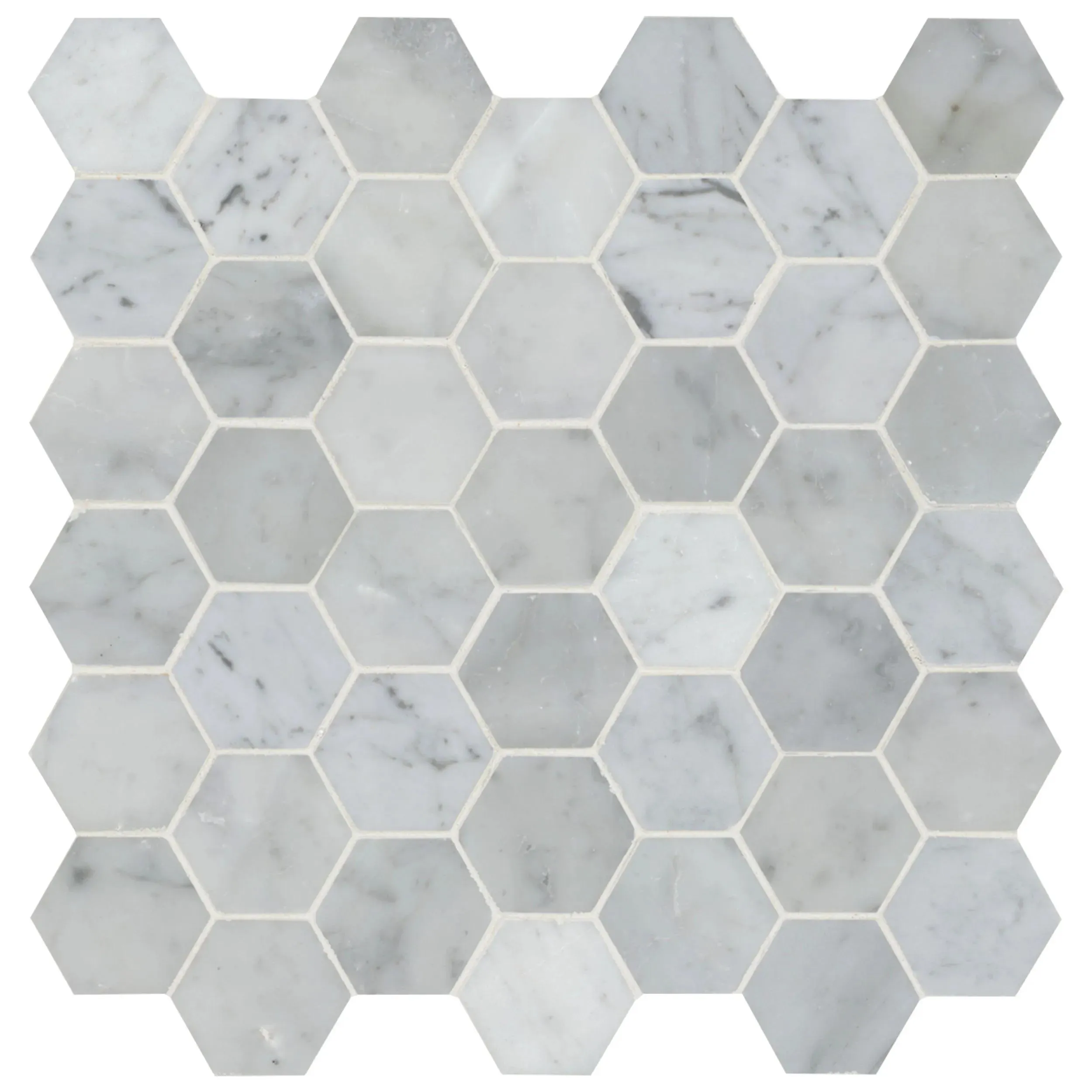 Carrara White-Cool Hexagon Polished 12" x 12" SMOT-CAR-2HEXP MSI Surfaces Hexagon Mosaic Tiles