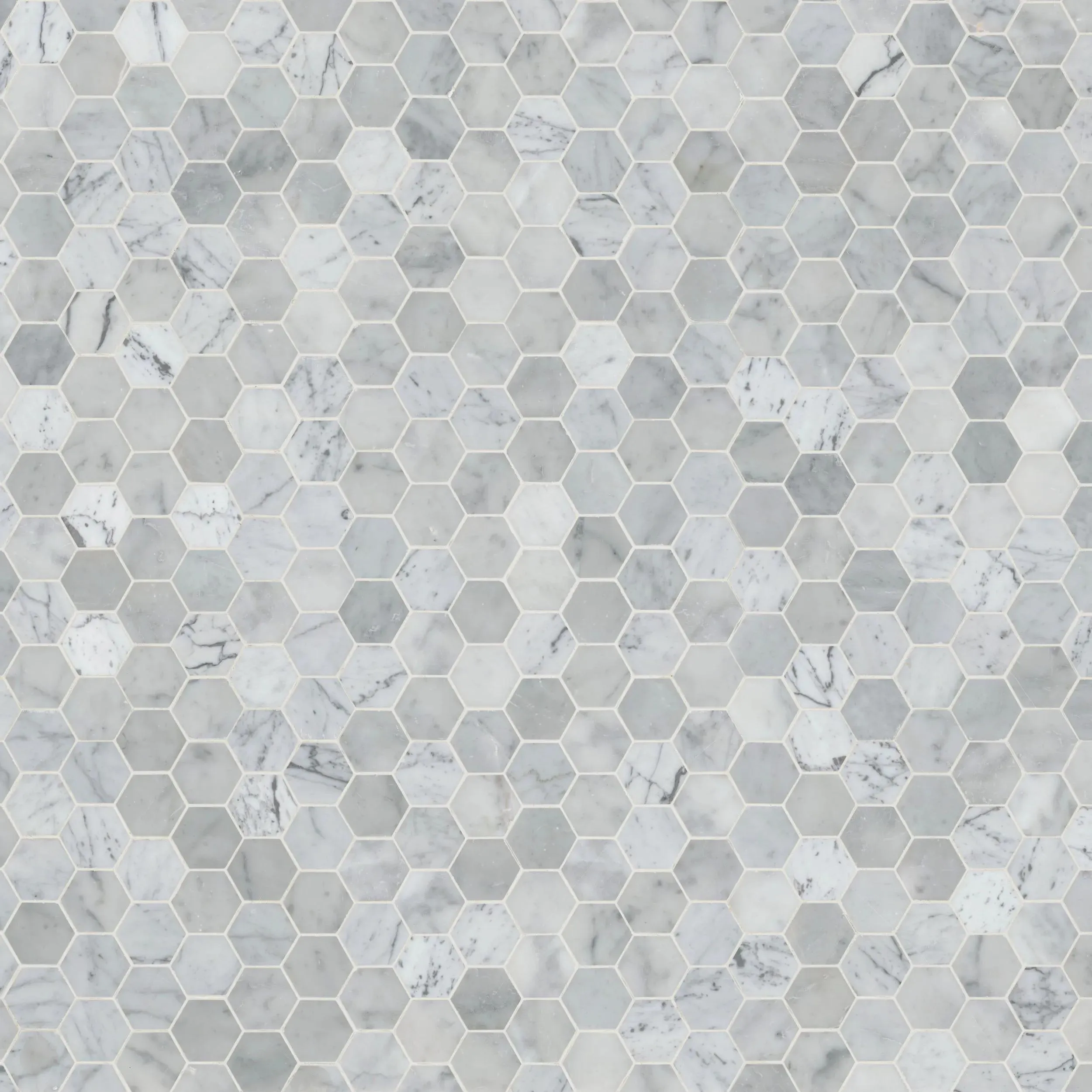 Carrara White-Cool Hexagon Polished 12" x 12" SMOT-CAR-2HEXP MSI Surfaces Hexagon Mosaic Tiles