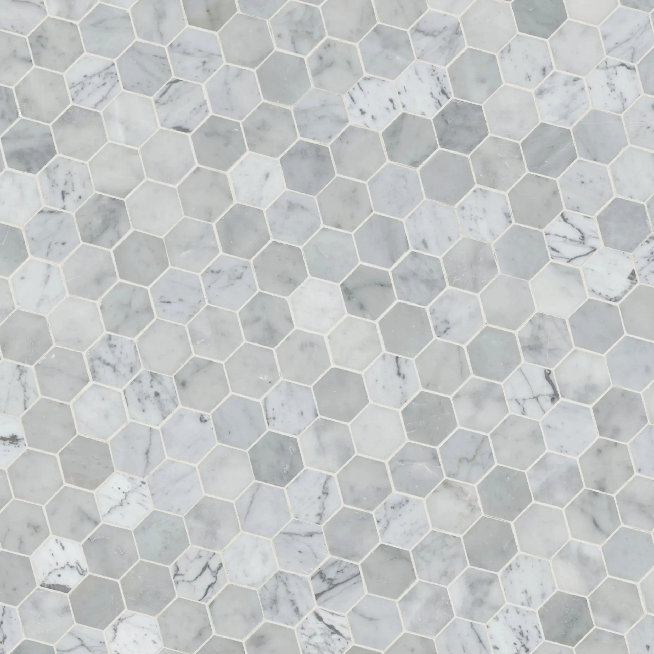 Carrara White-Cool Hexagon Polished 12" x 12" SMOT-CAR-2HEXP MSI Surfaces Hexagon Mosaic Tiles