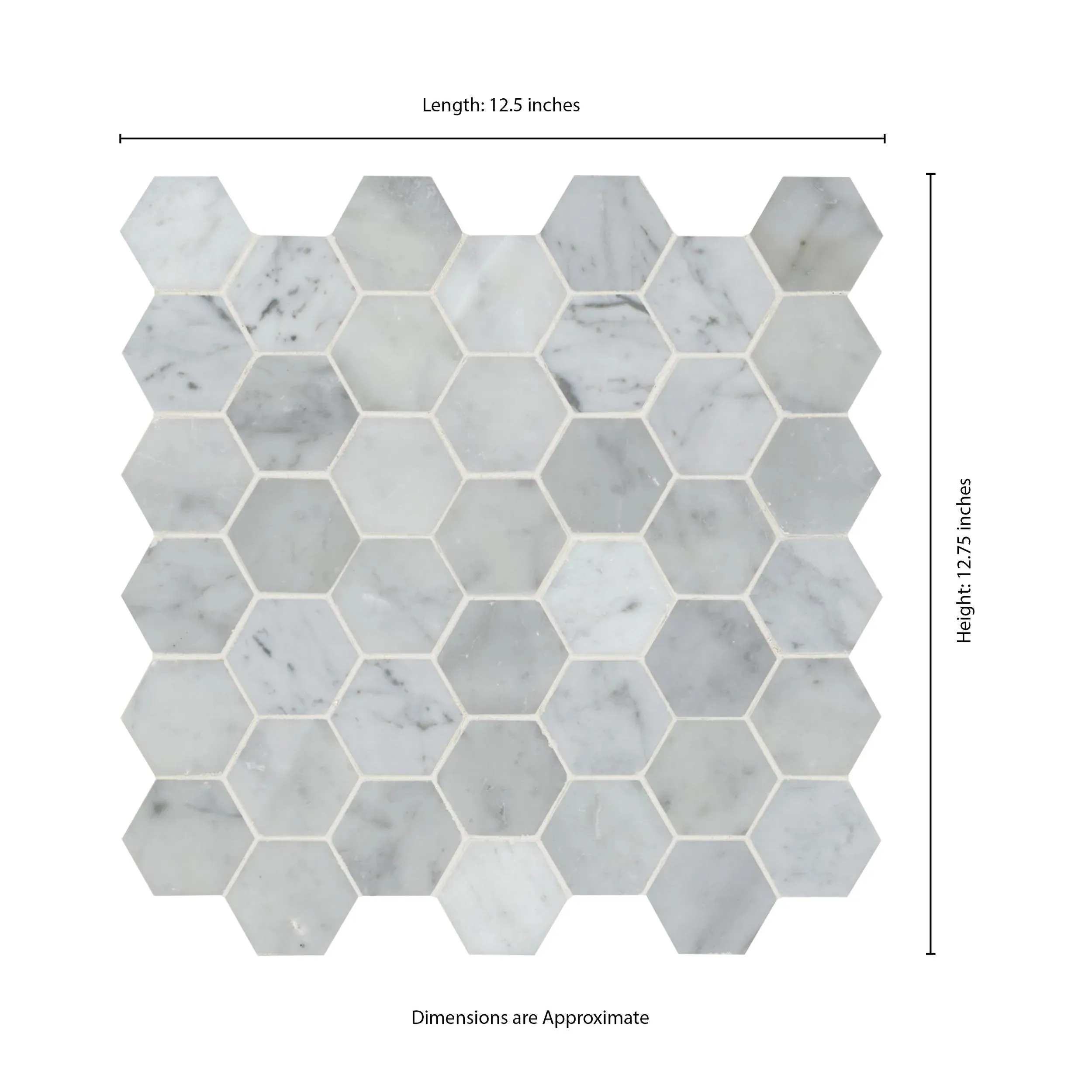 Carrara White-Cool Hexagon Polished 12" x 12" SMOT-CAR-2HEXP MSI Surfaces Hexagon Mosaic Tiles