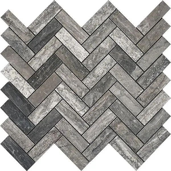 Terra Marble Metalicus Herringbone Polished 12" x 12" MEHE Centura Rectangle Mosaic Tiles