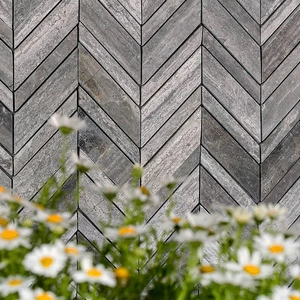 Image 3 of Terra Marble Metalicus Herringbone Polished 12" x 12" MEHE Centura Rectangle Mosaic Tiles sold at Floors & Baths Pro's