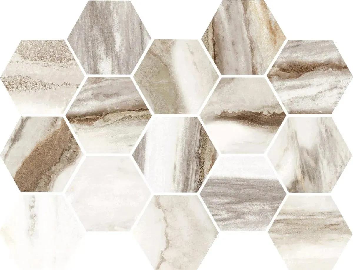 Nebula Almond Polished 9" x 13" NEALMOP Centura Hexagon Mosaic Tiles